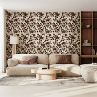 Vintage Floral Grasscloth Wallpaper