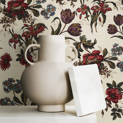 Tapete aus Grastuch mit Vintage-Blumenmuster