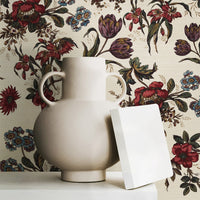 Vintage Floral Grasscloth Wallpaper