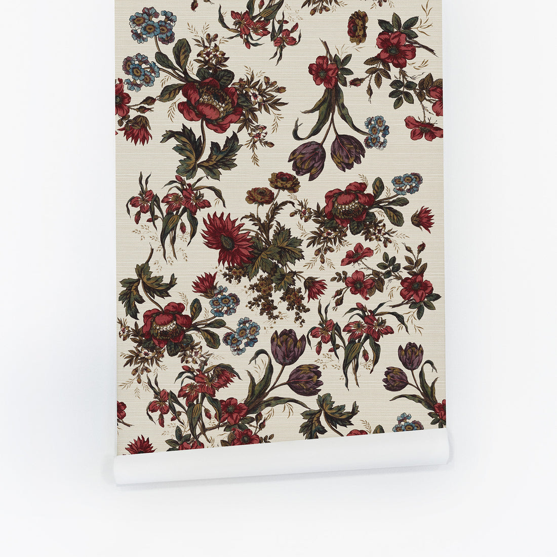 Vintage Floral Grasscloth Wallpaper
