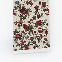 Vintage Floral Grasscloth Wallpaper