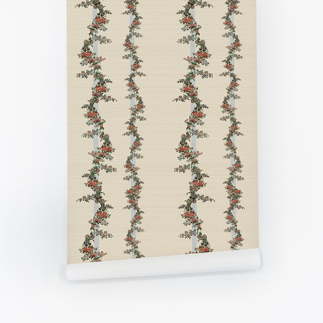 Vintage Floral Garland Grasscloth Wallpaper