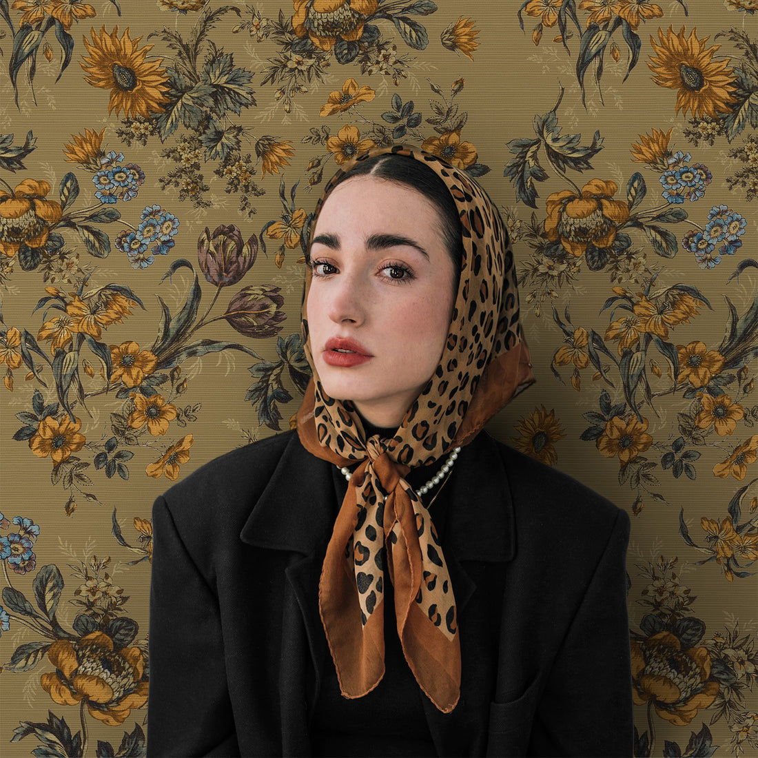 Vintage Floral Grasscloth Wallpaper In Mustard