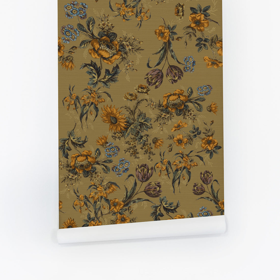 Vintage Floral Grasscloth Wallpaper In Mustard