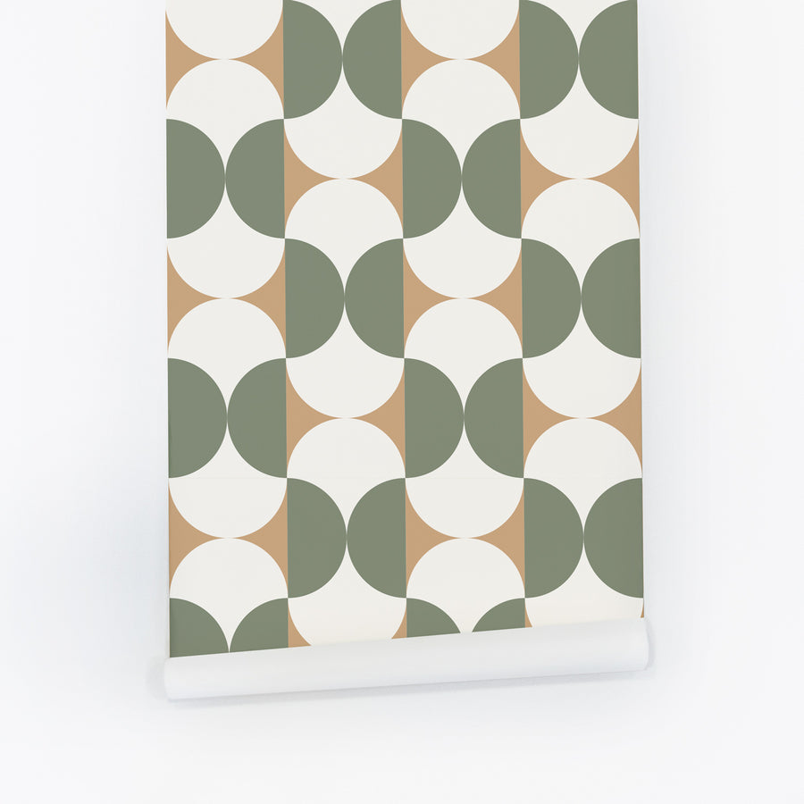 Green Modern Geometric Scallop Print Wallpaper