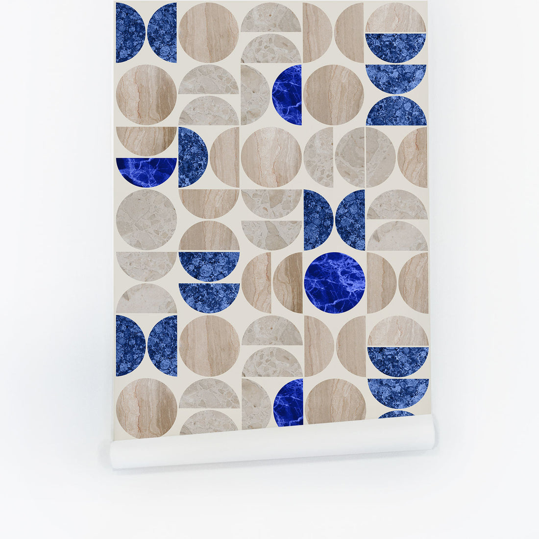 geometric wallpaper in blue with marble
