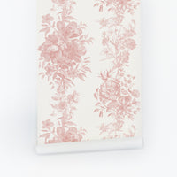 vintage florals pattern removable wallpaper in light pink color