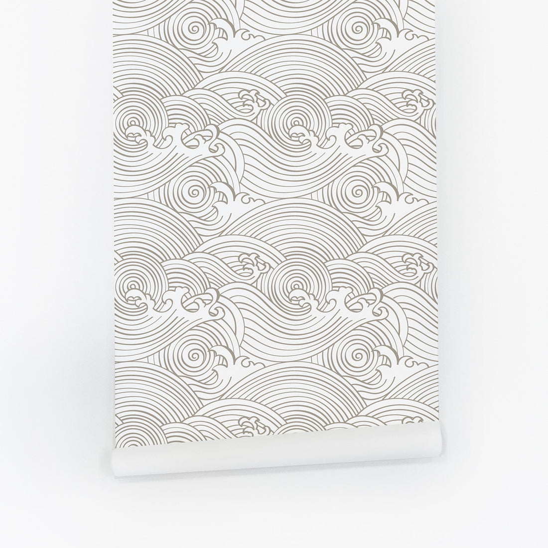 Taupe Color Japanese Wave Pattern Wallpaper