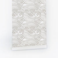 Taupe Color Japanese Wave Pattern Wallpaper