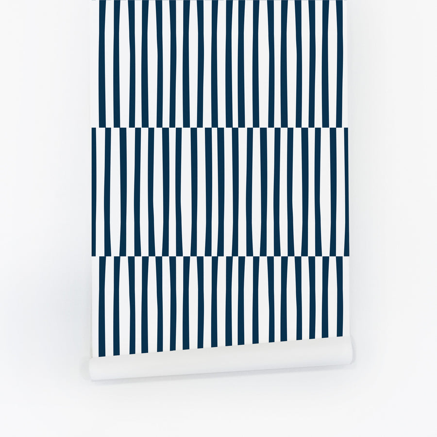 navy blue vertical lines wallpaper design peel and stick