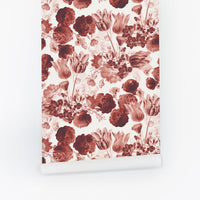 vintage peel and stick wallpaper with red florals