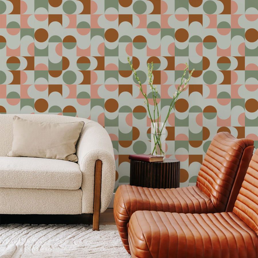 Warm Tone Vintage Retro Geometric Design Wallpaper