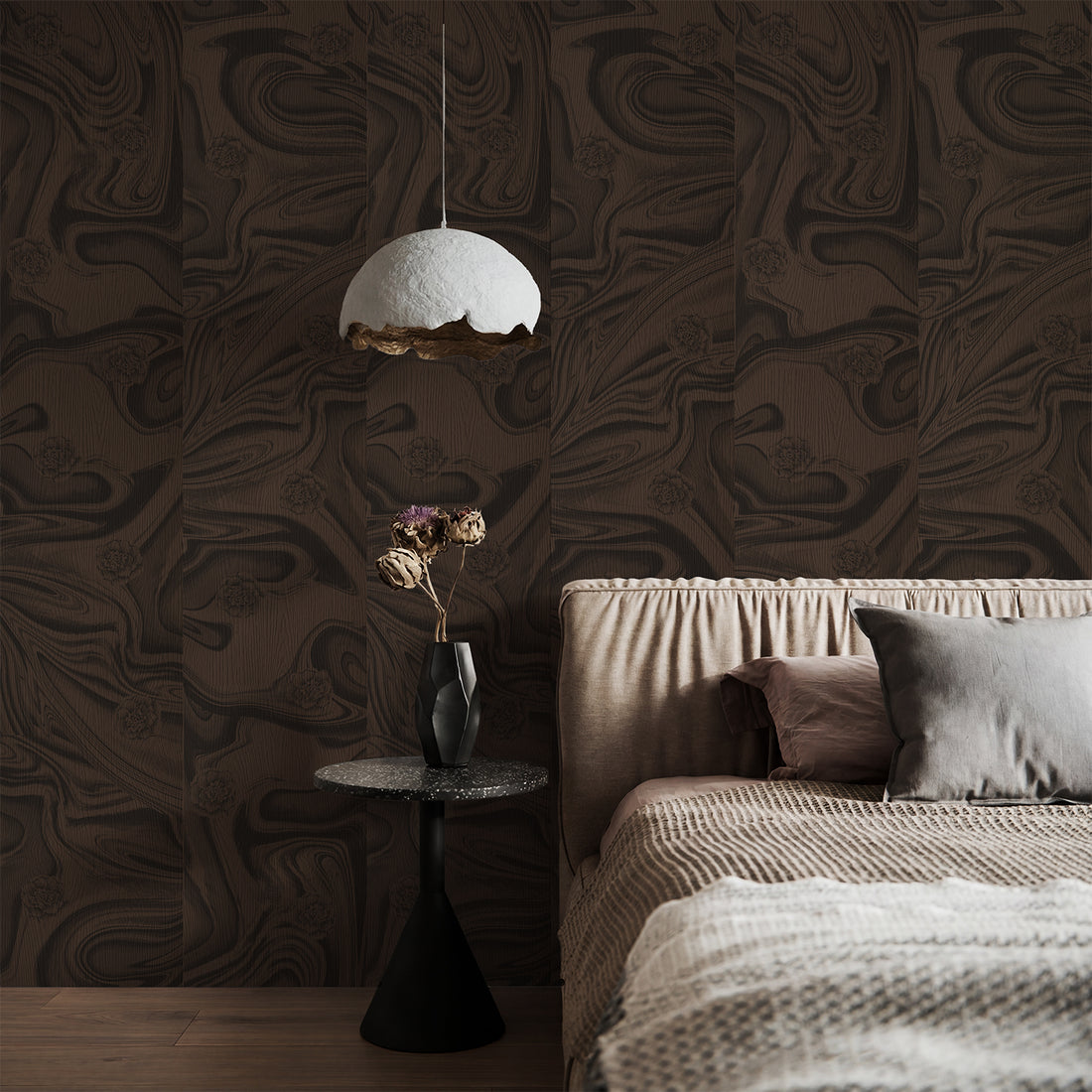 Wooden Floral Wallpaper