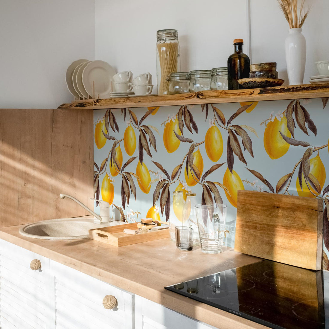 lemon print design best backsplash for white kitchen