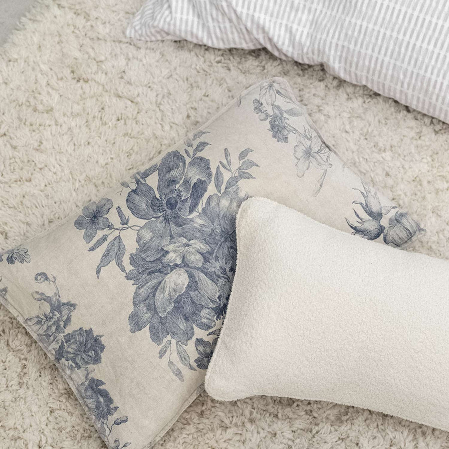 vintage linen pillowcase blue floral fabric