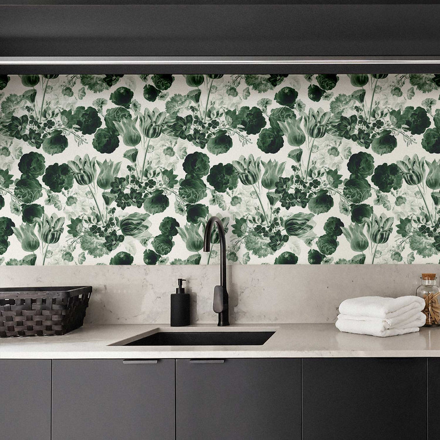 backsplash designs for small kitchen in classic green floral pattern