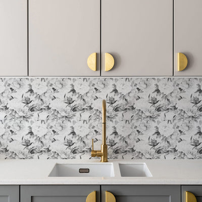 Classic Grey Peonies Design Backsplash
