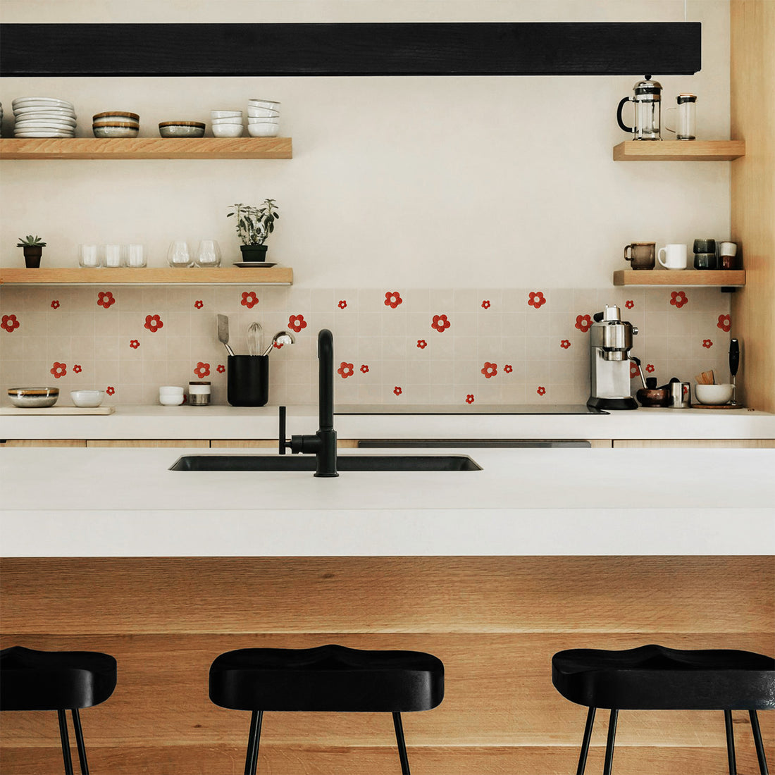 Cute Flower Tile Design Backsplash