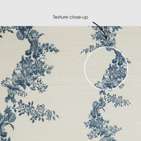 Vintage Floral Garland In Blue Grasscloth Wallpaper