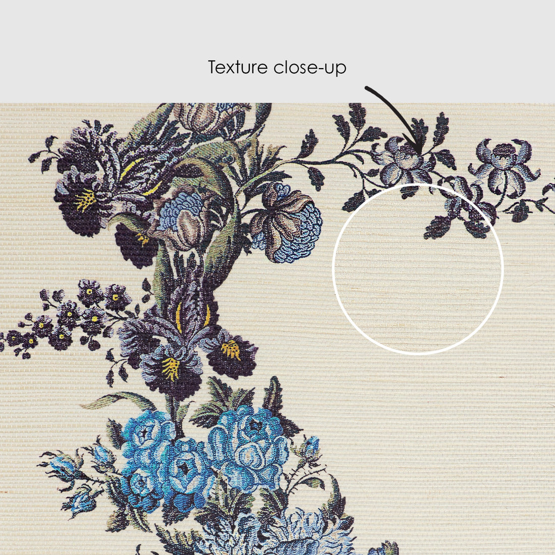 Large Vintage Blue Floral Garland Grasscloth Wallpaper