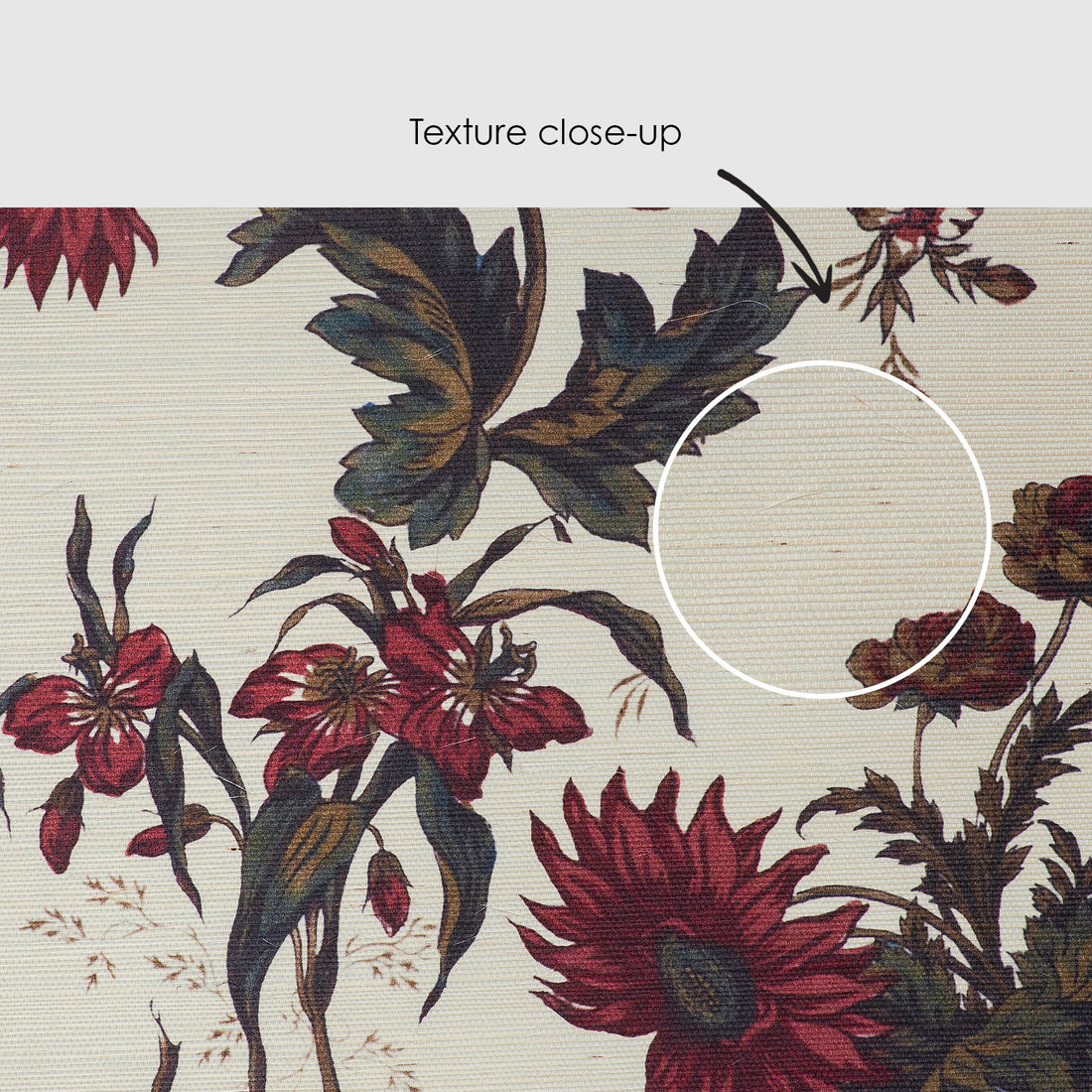 Vintage Floral Grasscloth Wallpaper
