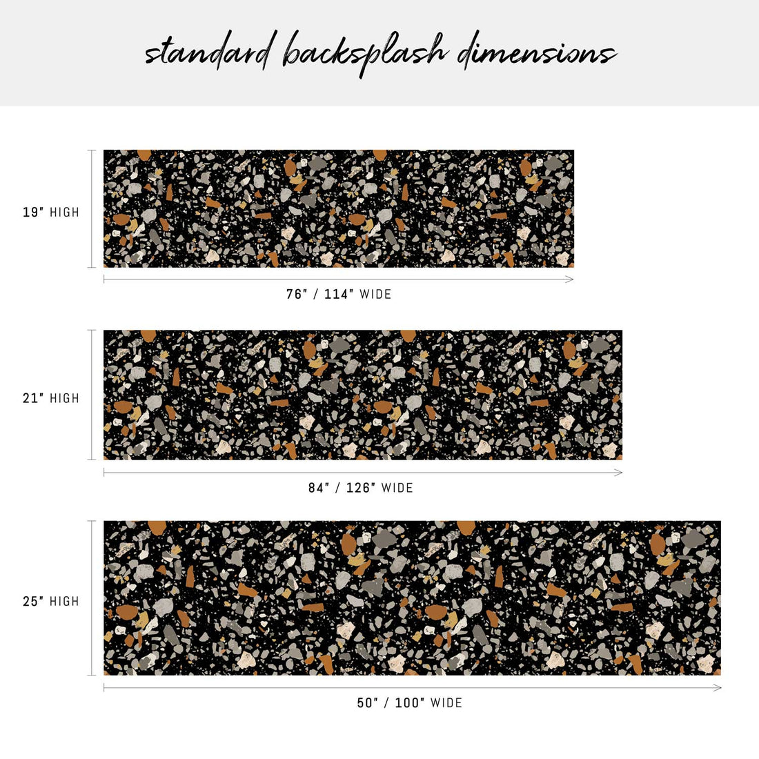 dark terrazzo stone design peel and stick backsplash dimensions