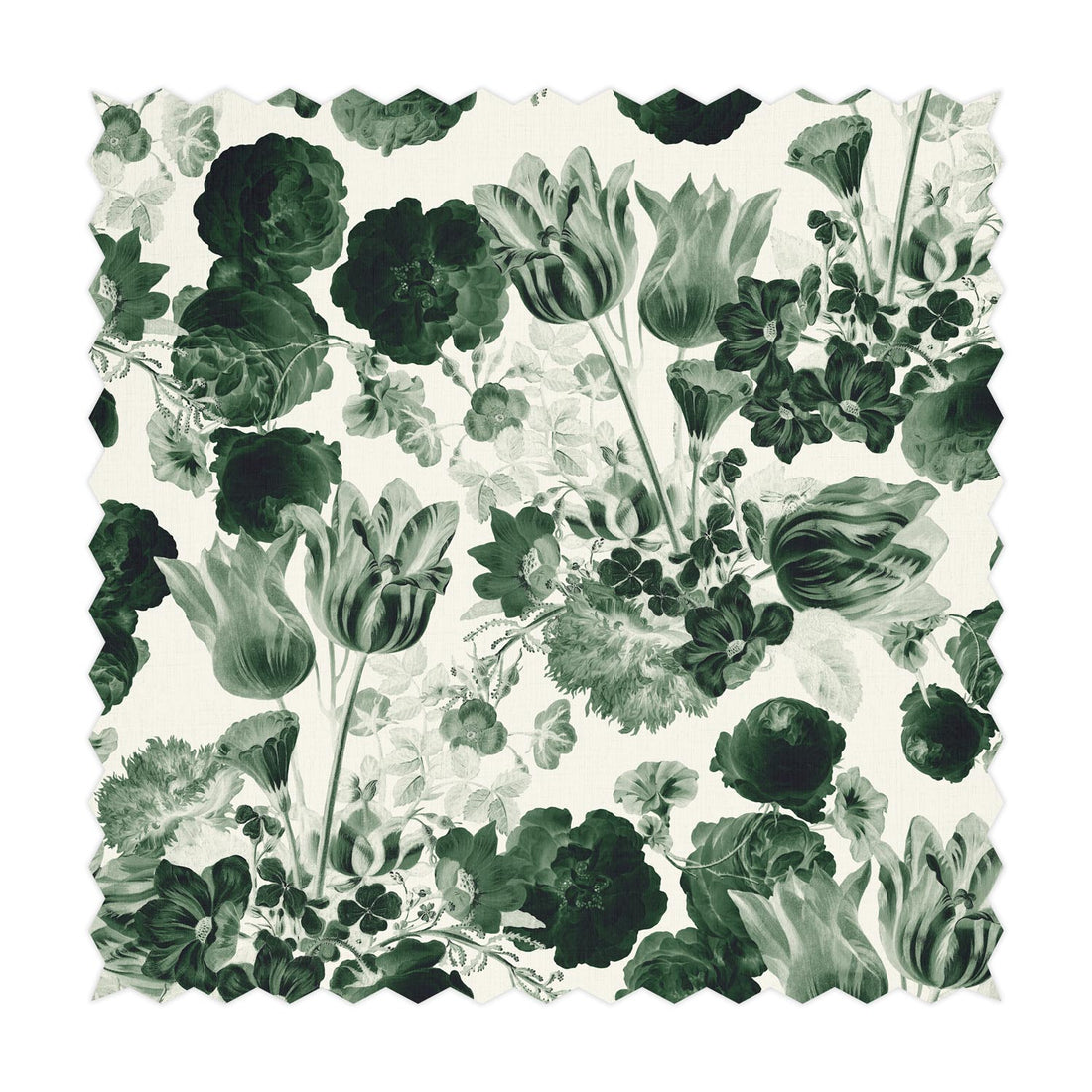 green printed fabric with botanical flower pattern