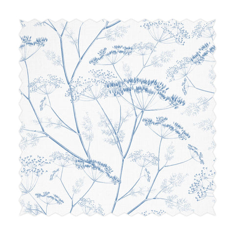 Tessuto Stampato in Denim Blu con Motivo Botanico di Fiori Selvatici