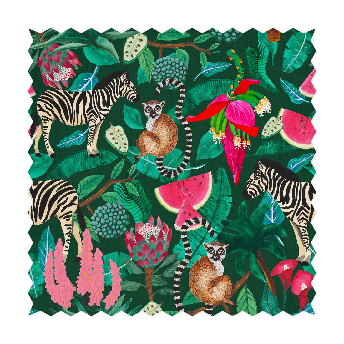 jungle theme printed fabric design with zebras