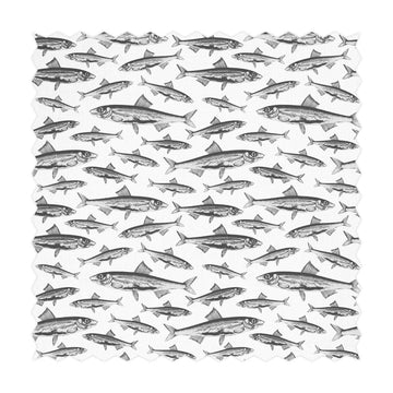 tiny fish print fabric design in grey