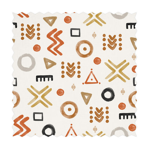 Tessuto Stampato con Simboli Decorativi Neutri