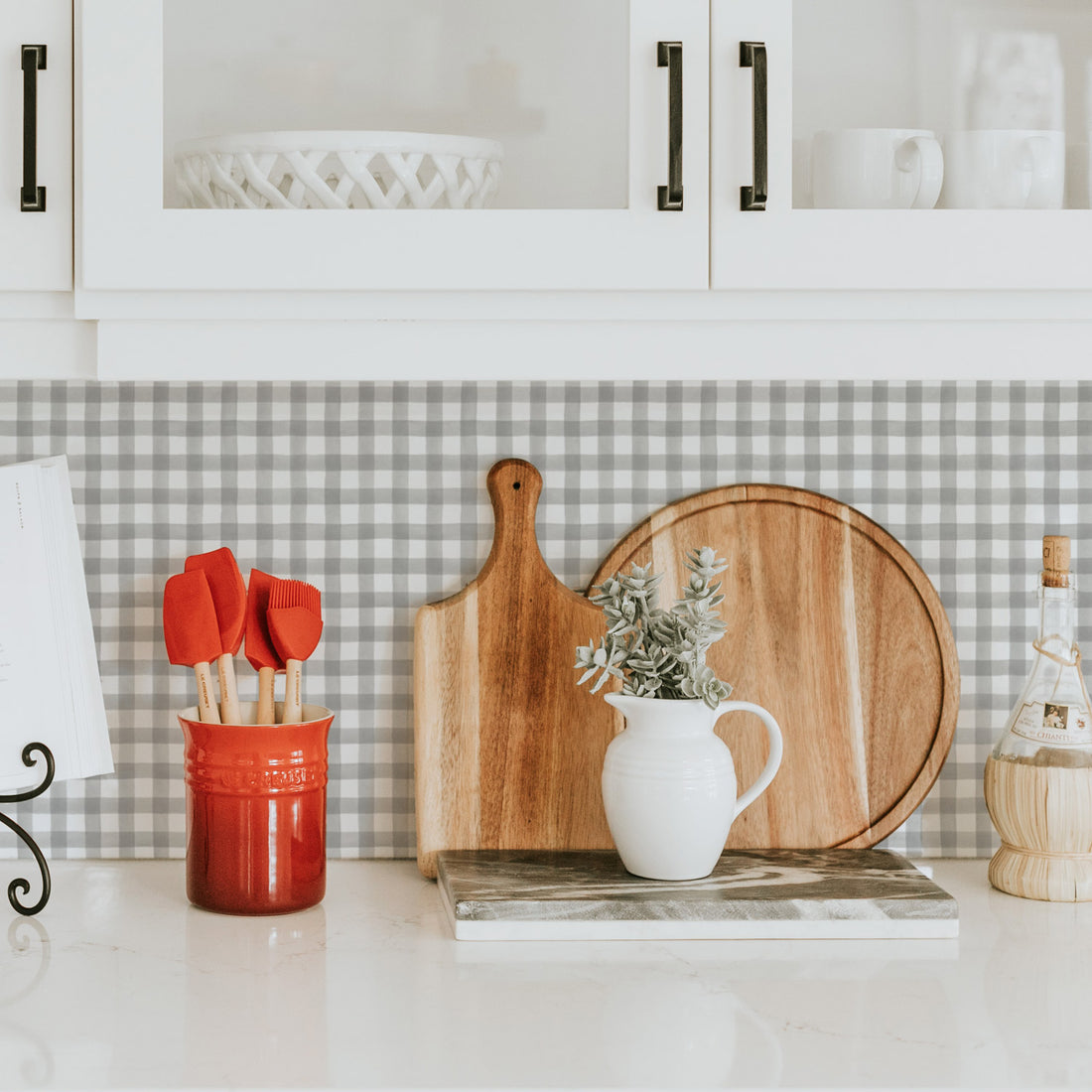 plaid detail farmhouse kitchen backsplash 