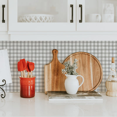 Elegant Watercolor Plaid Design Backsplash In Grey