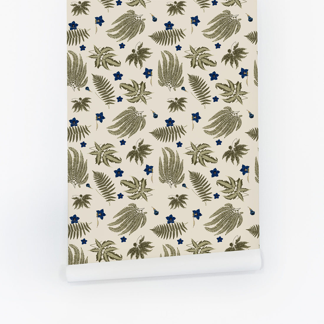 Ferns and Tiny Blue Flowers Wallpaper