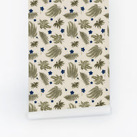 Ferns and Tiny Blue Flowers Wallpaper