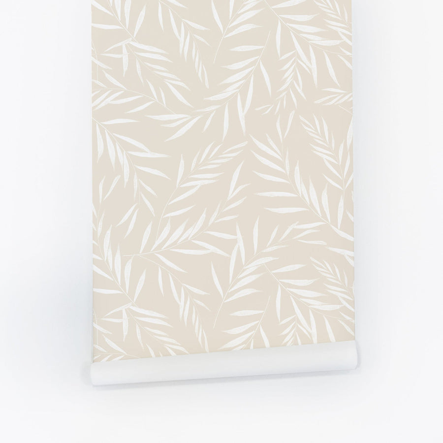 neutral olive tree leaves inspired removable wallpaper