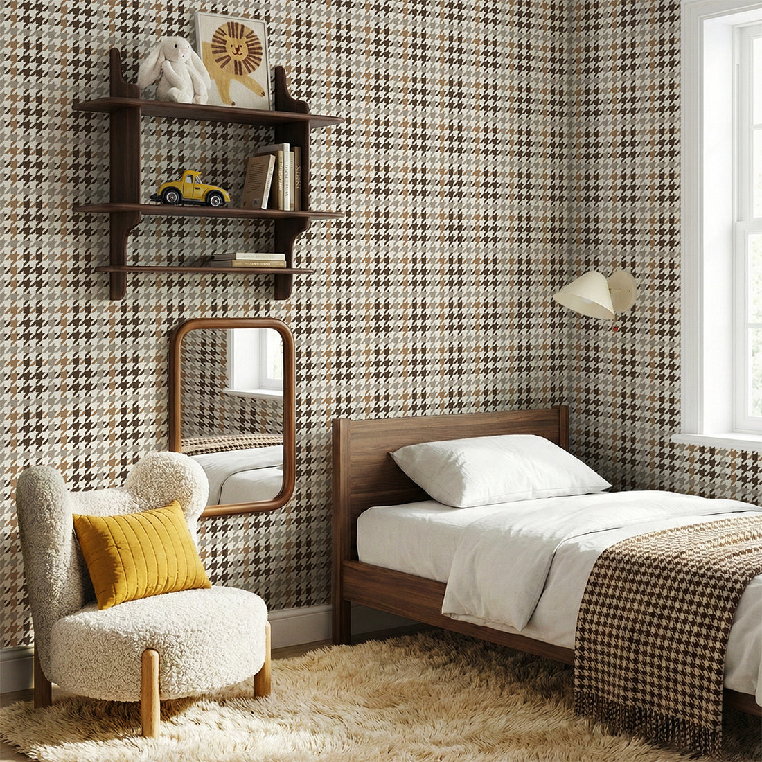 Houndstooth Plaid Kids Wallpaper In Browns
