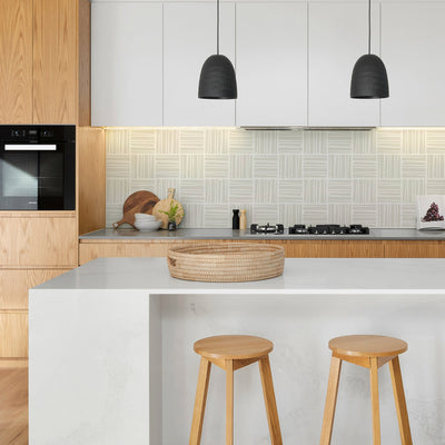 Neutral Retro Line Print Backsplash