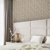 Neutral Fern And Tiny Flower Grasscloth Wallpaper