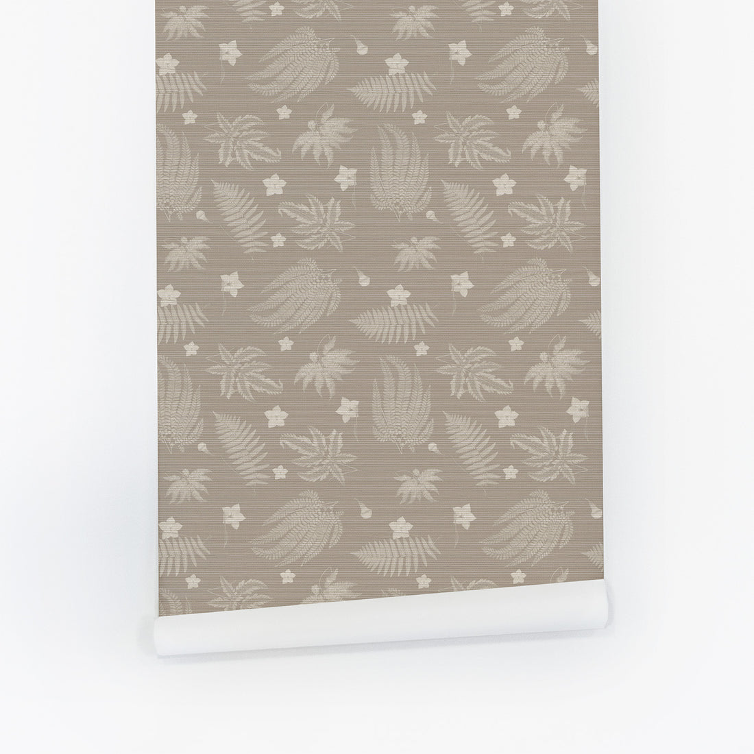 Neutral Fern And Tiny Flower Grasscloth Wallpaper