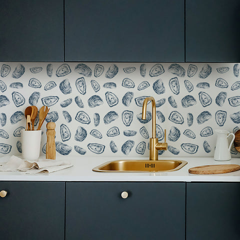 Navy Abstract Oysters Pattern Backsplash