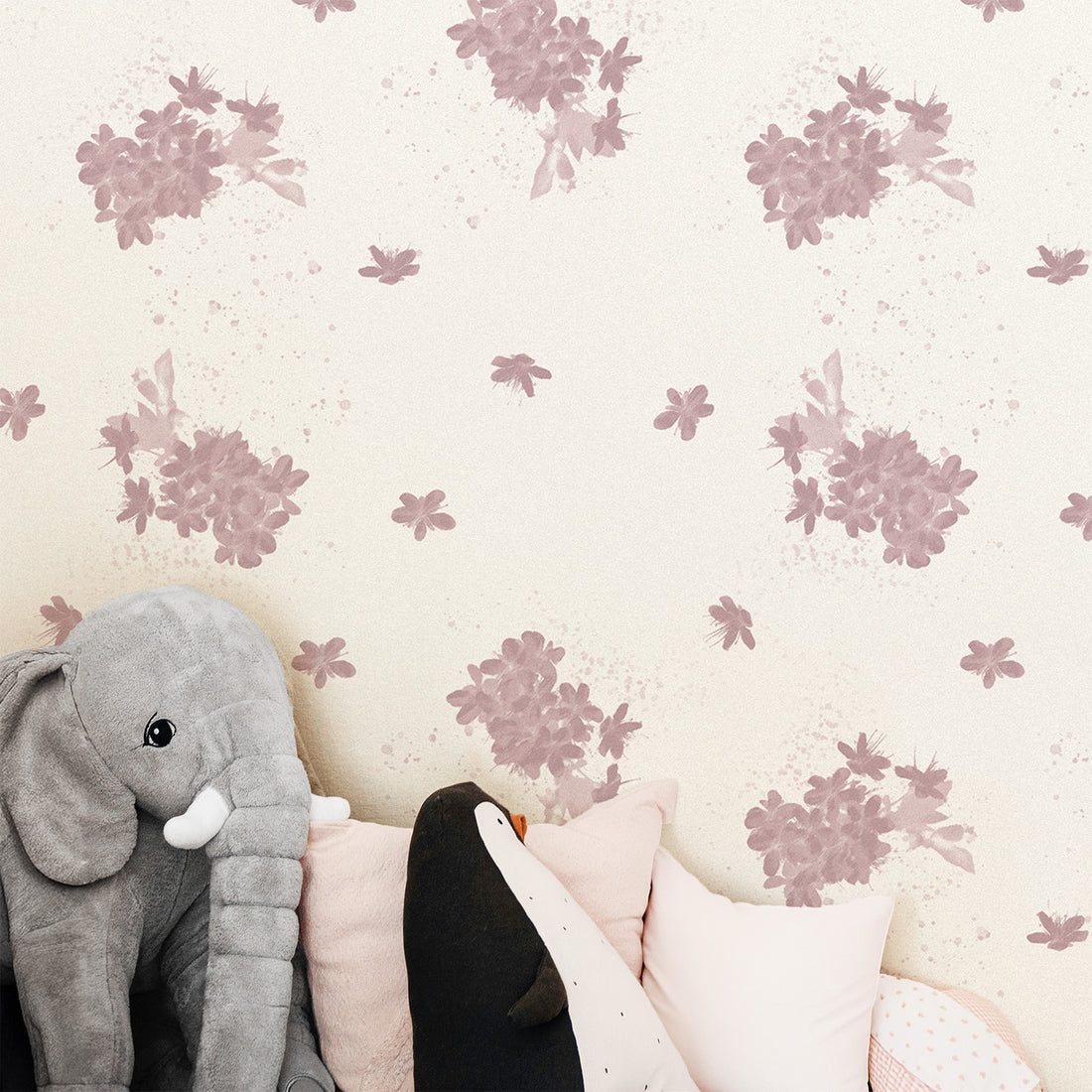 Pink Abstract Watercolor Cherry Blossoms Kids Wallpaper