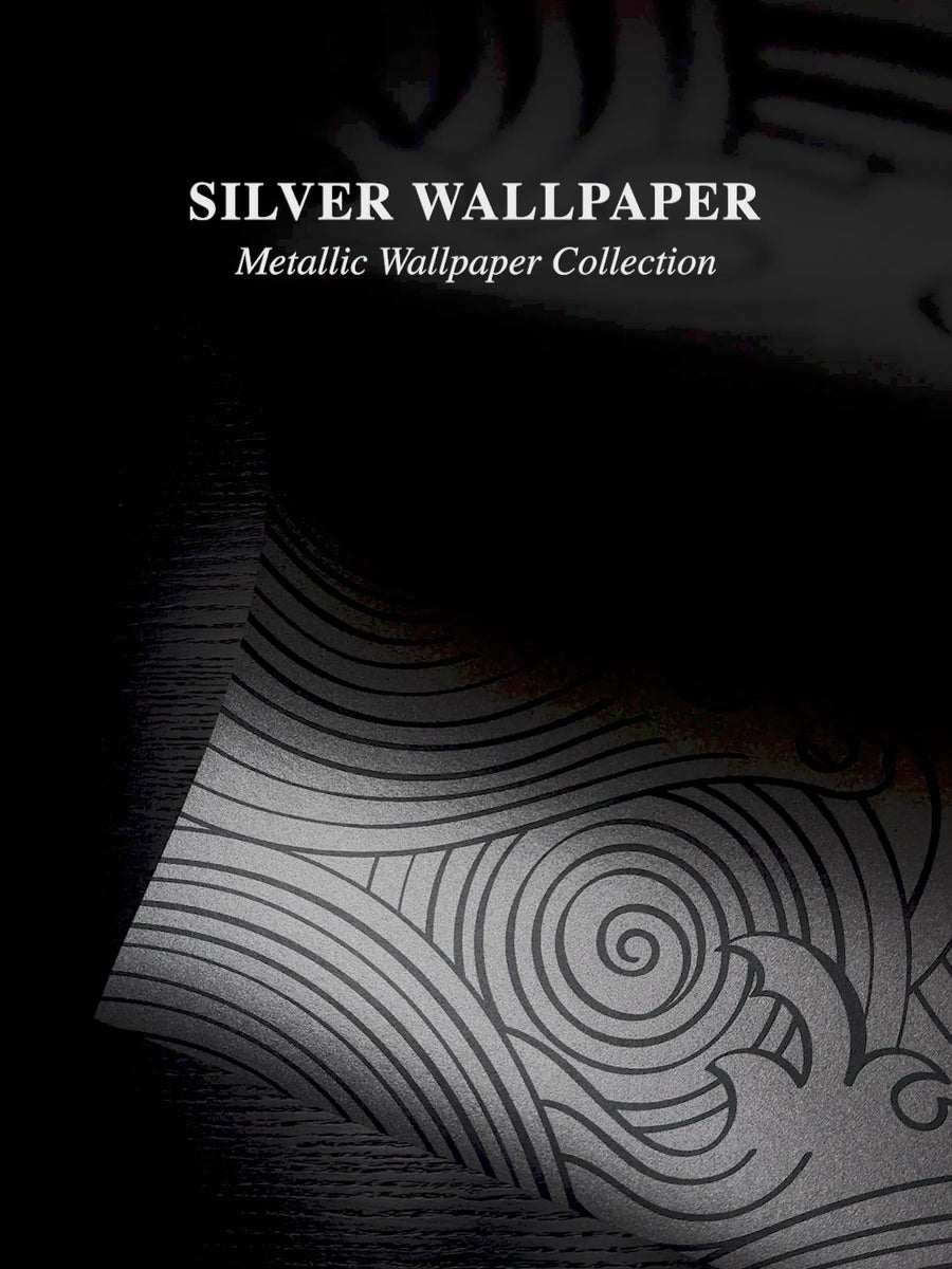 Silver Japanese Wave Pattern Metallic Wallpaper