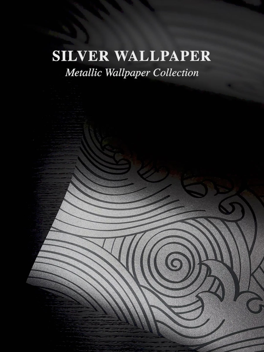 Silver Japanese Wave Pattern Metallic Wallpaper