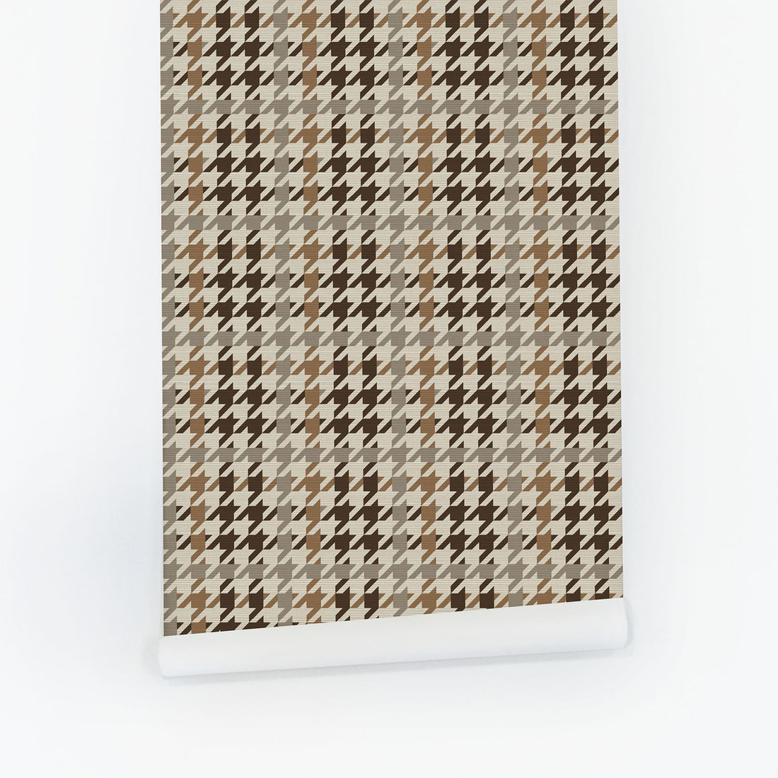 Brown Houndstooth Plaid Grasscloth Wallpaper
