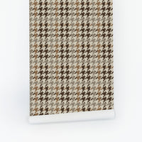 Brown Houndstooth Plaid Grasscloth Wallpaper