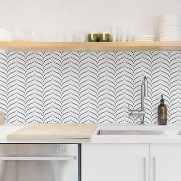 simple kitchen interior with chevron design backsplash