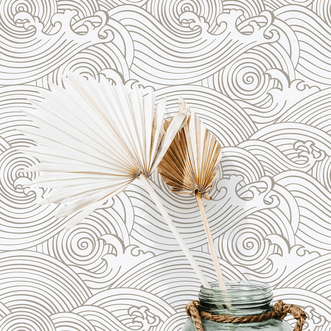Taupe Color Japanese Wave Pattern Wallpaper