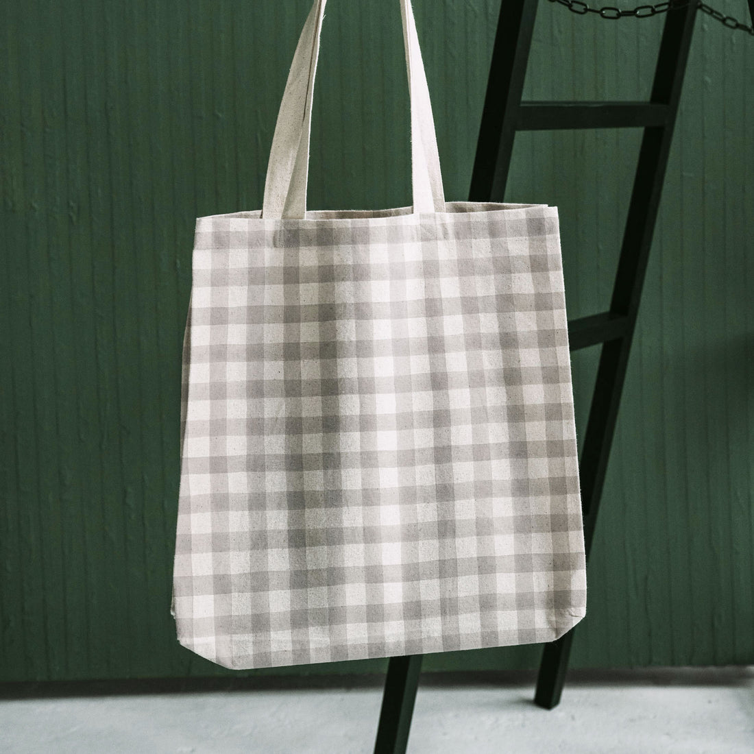 classic plaid fabric tote bag in grey