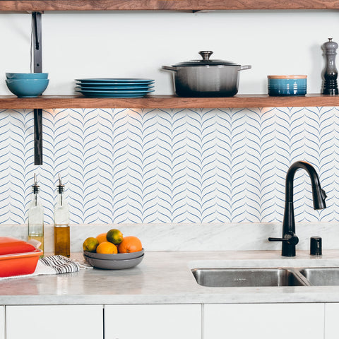 Denim Blue Chevron Print Backsplash